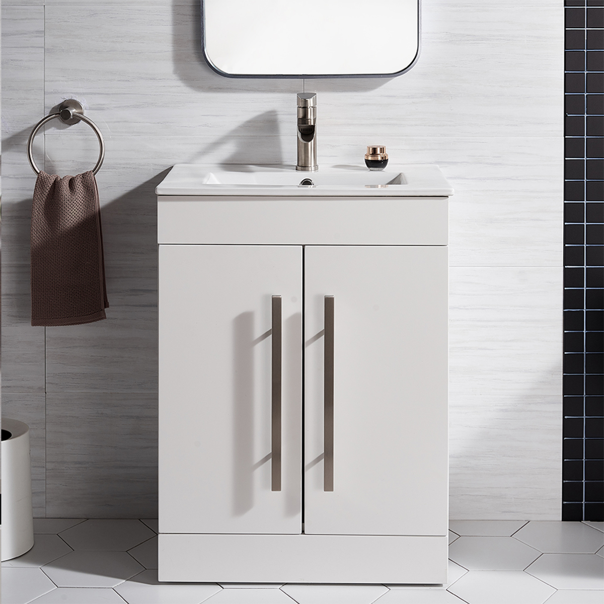 White Matte Lacquer Freestanding Bathroom Vanity