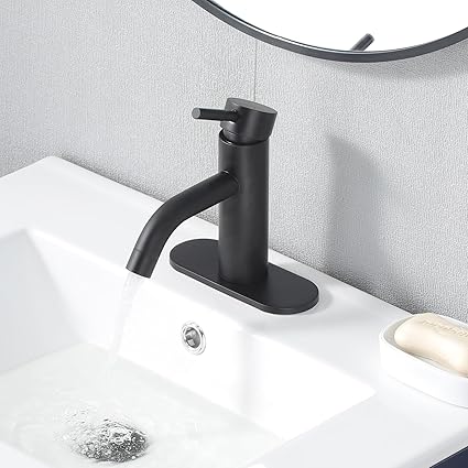 Single Hole Black Bathroom Sink with Pop-up Drain
