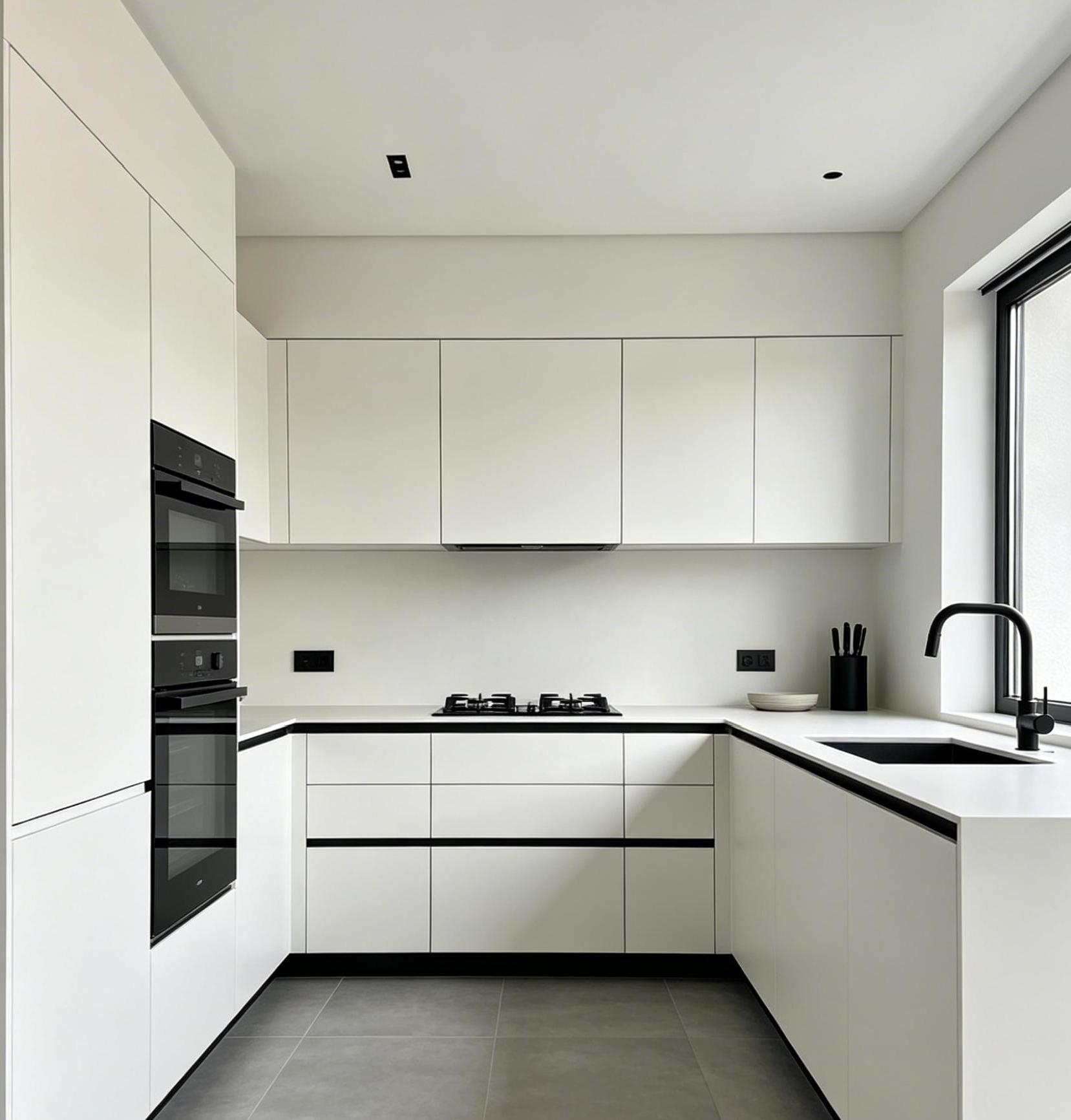 Custom Size Sleek Bright White Kitchen Furniture Suite