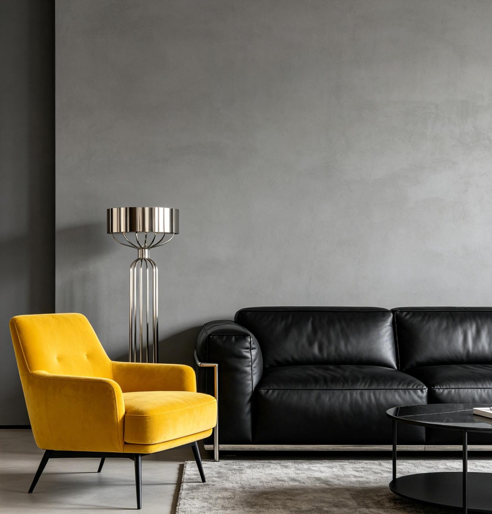 Custom Size Dark Gray Bold Black & Yellow Living Room Furniture Kit