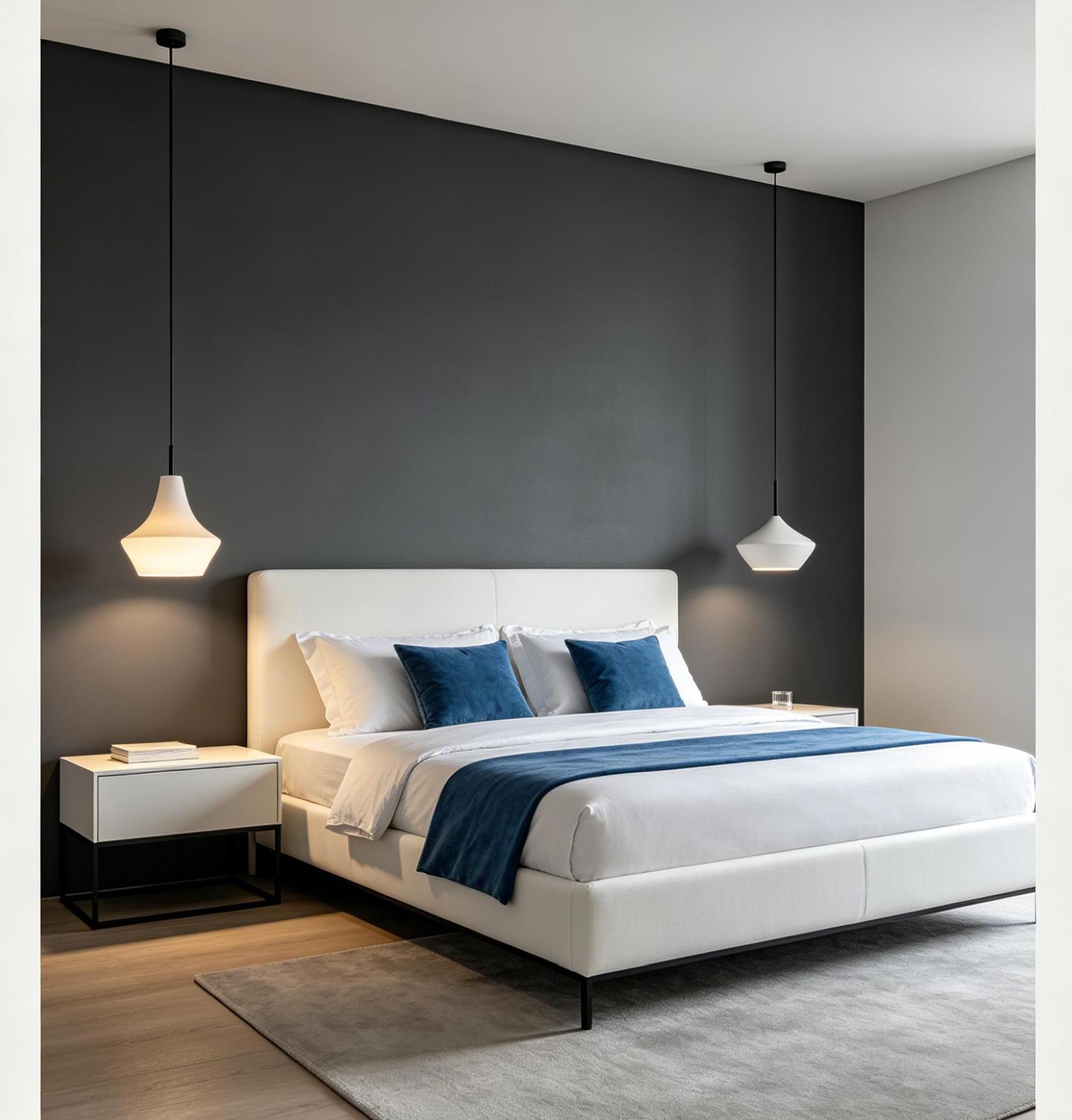 Custom Size Deep Blue Pure White Bedroom Furniture Set