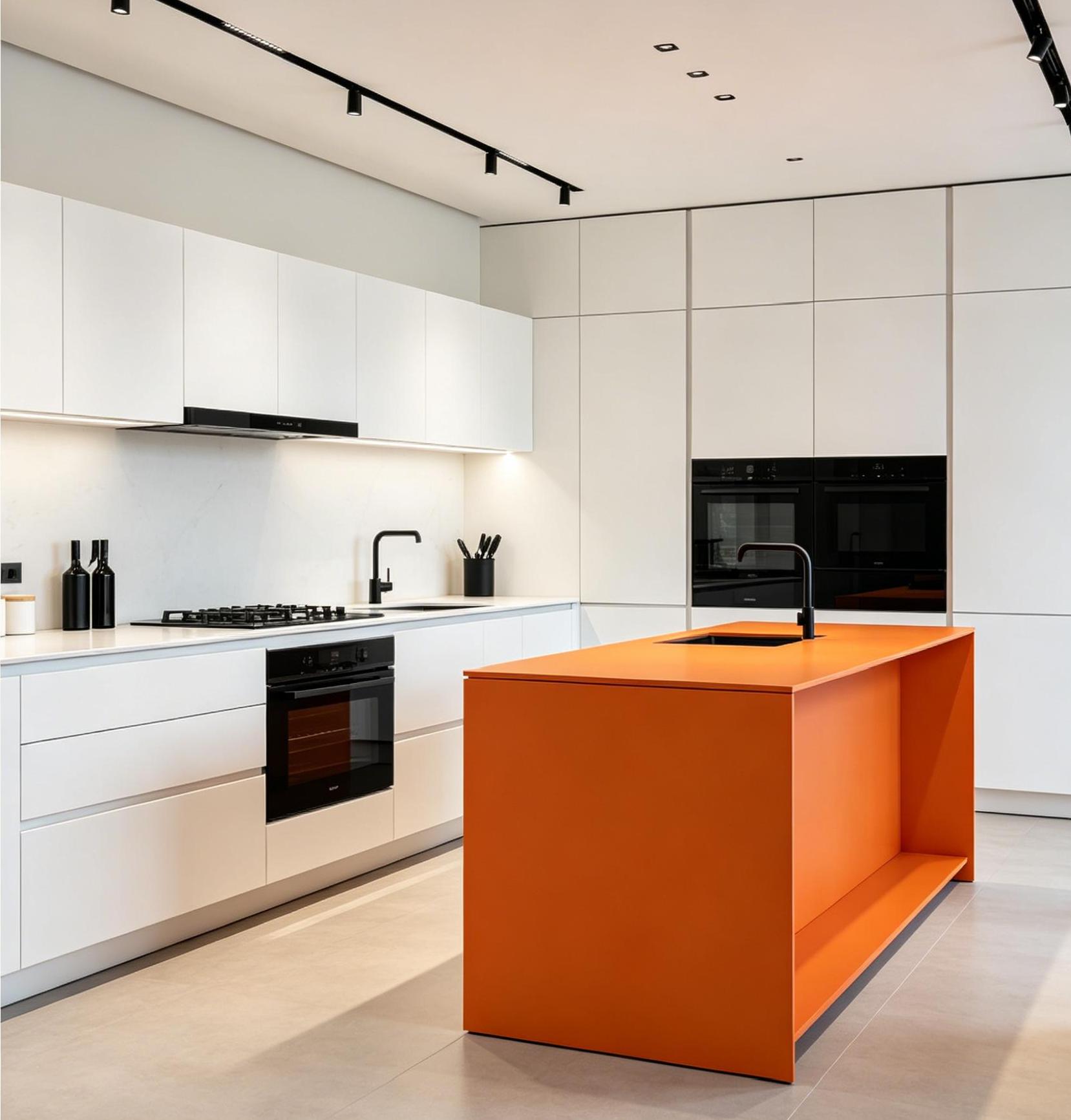 Custom Size Vibrant Orange Bright White Kitchen Furniture Set