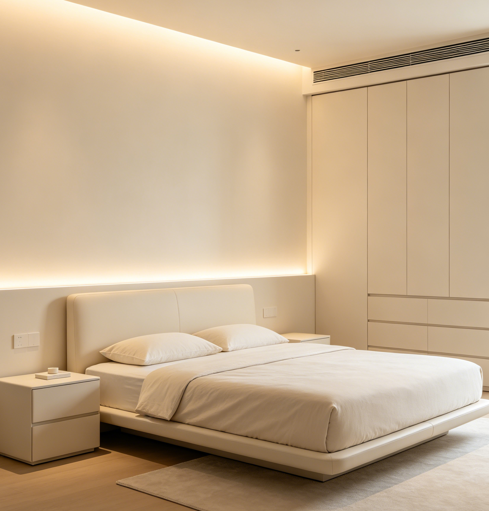 Custom Size Soft Warm Cream White Bedroom Furniture Suite