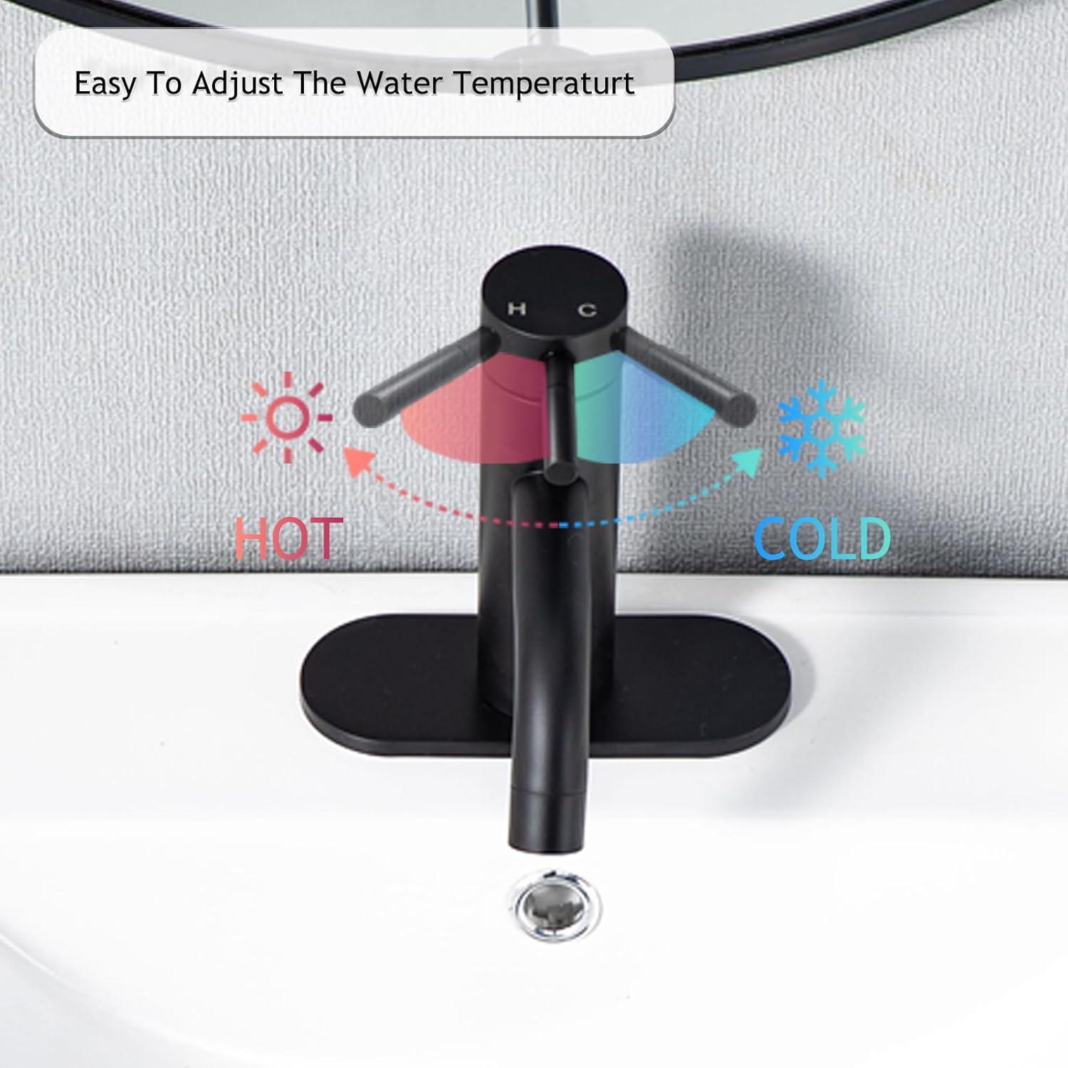 Black bathroom faucet with temperature indicator