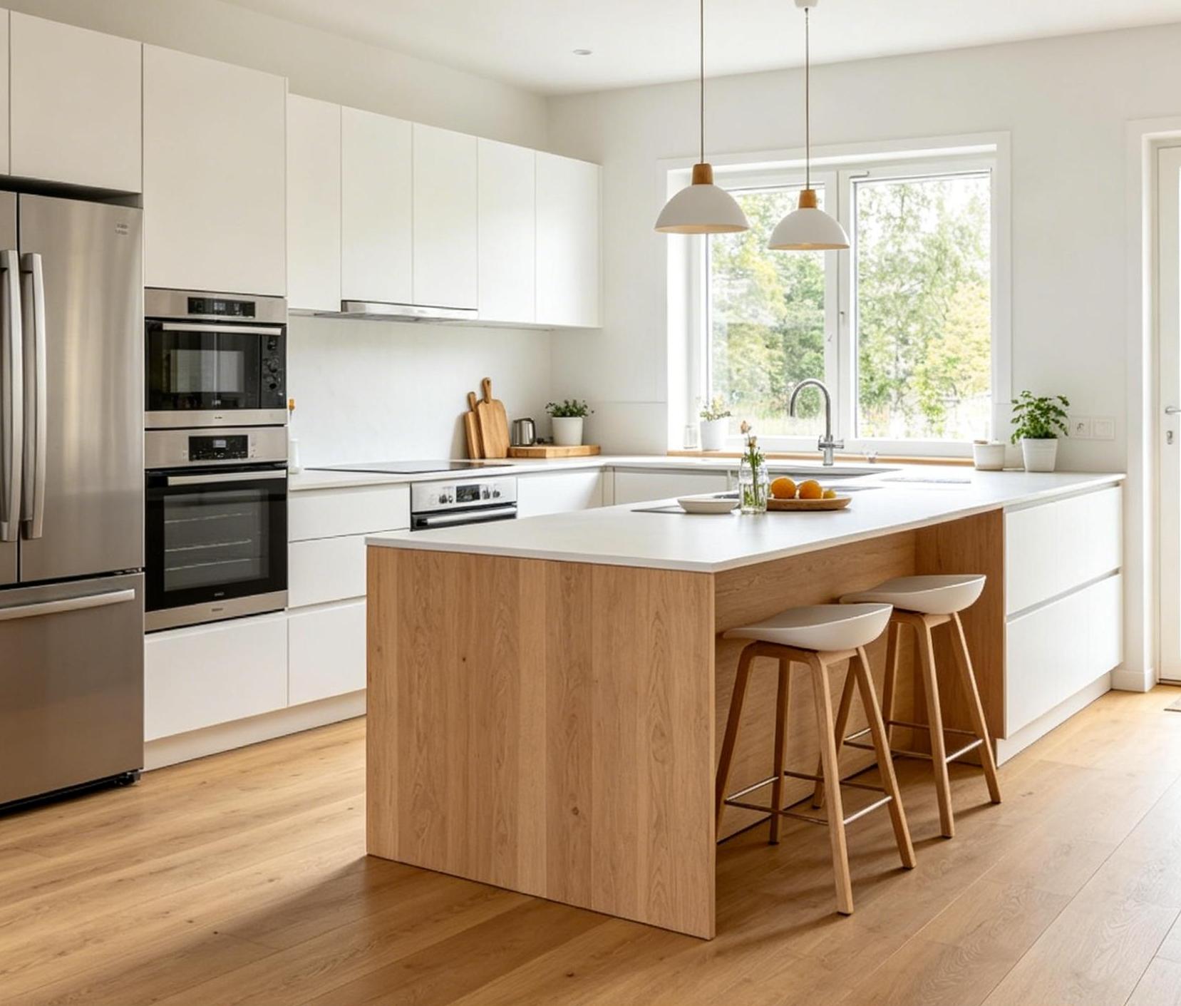 Custom Size Warm Natural Wood White Kitchen Furniture Set