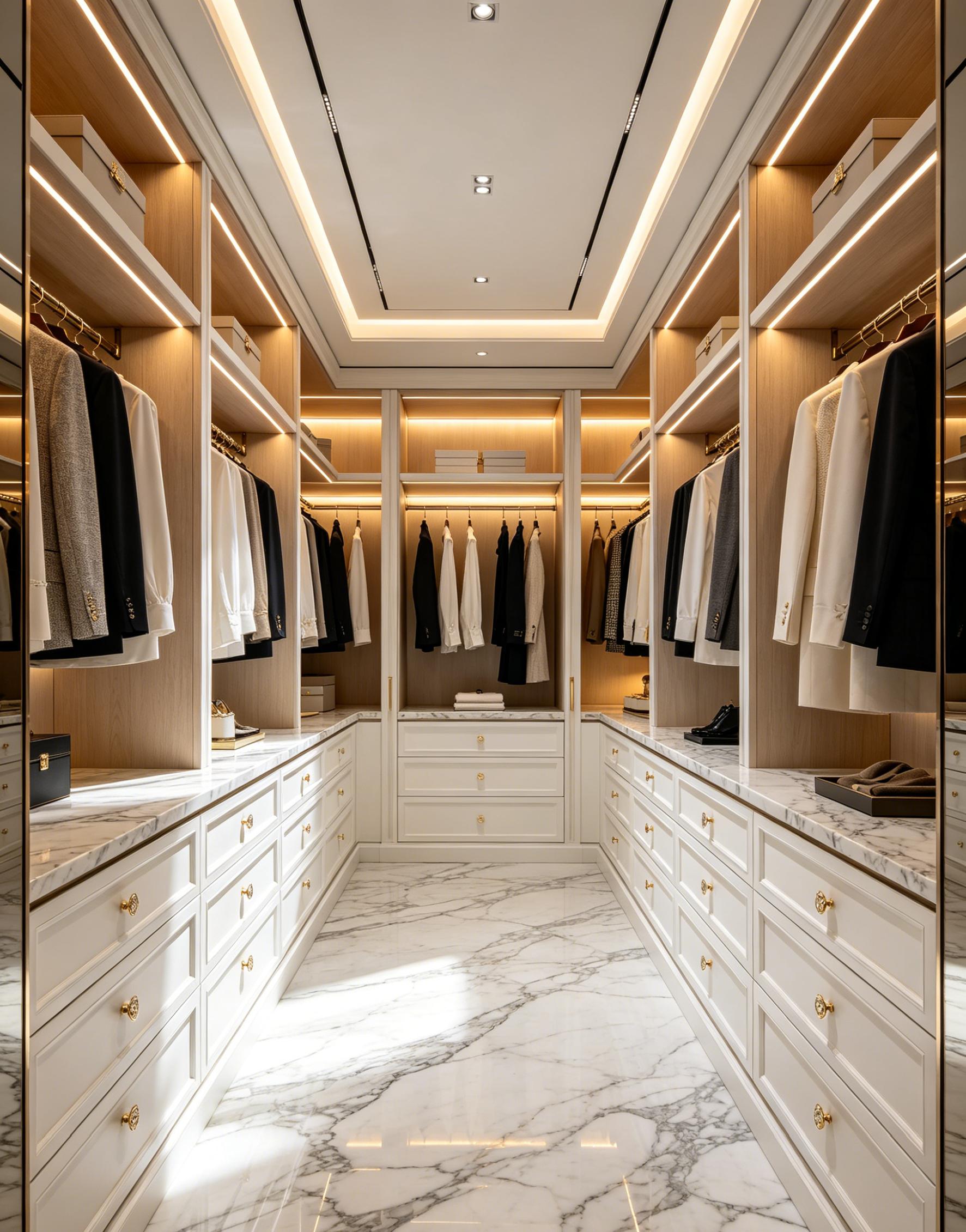 White Wood Veneer Custom Walk-In Wardrobe