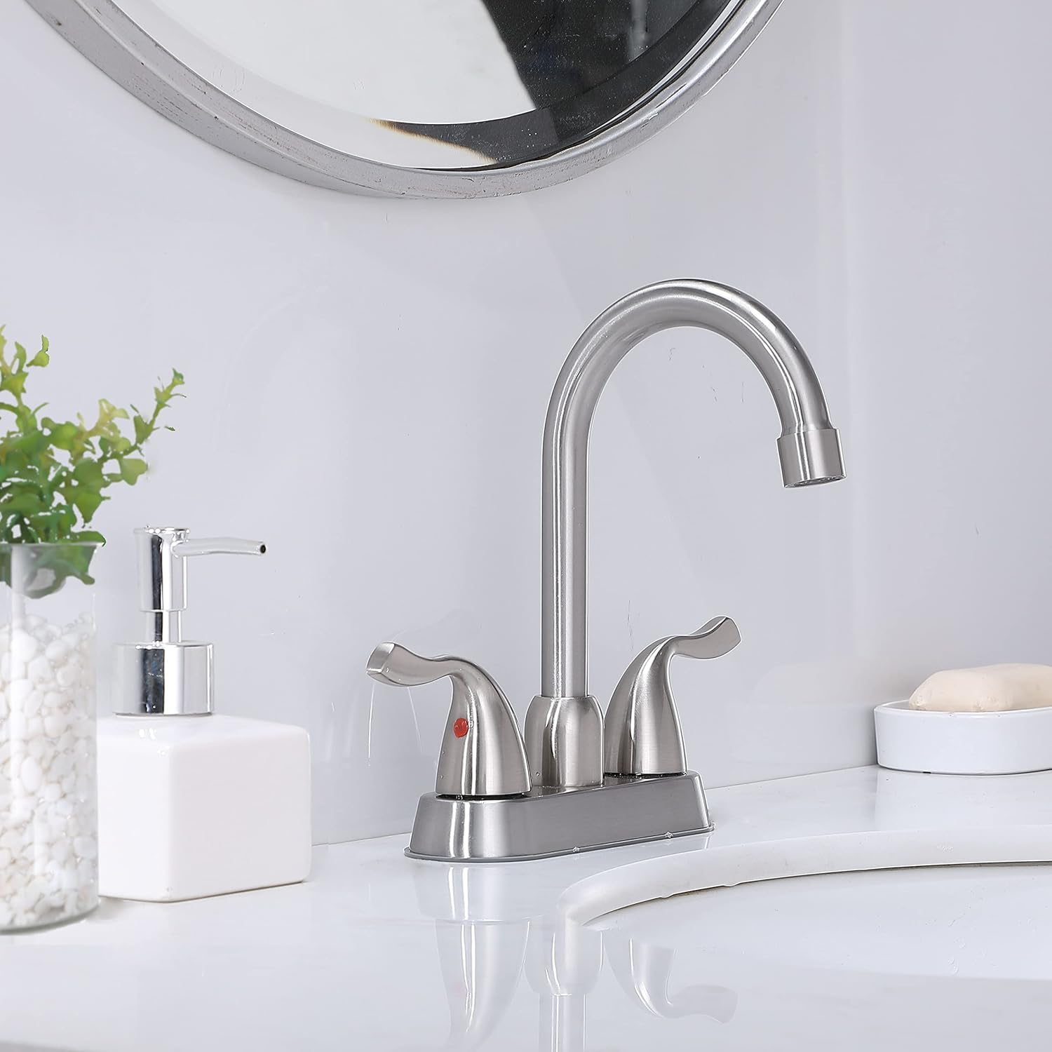 Brushed Nickel Bathroom Faucet with Water-Saving Design