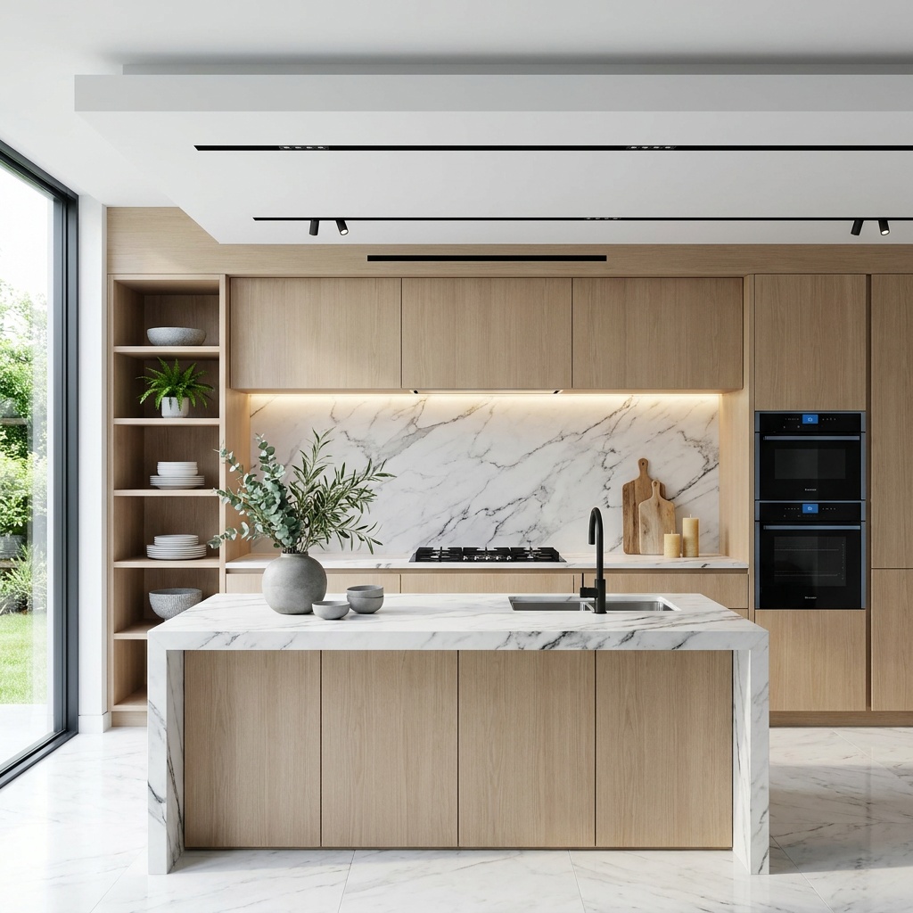 Modern Wood-Grain Melamine Kitchen Cabinet