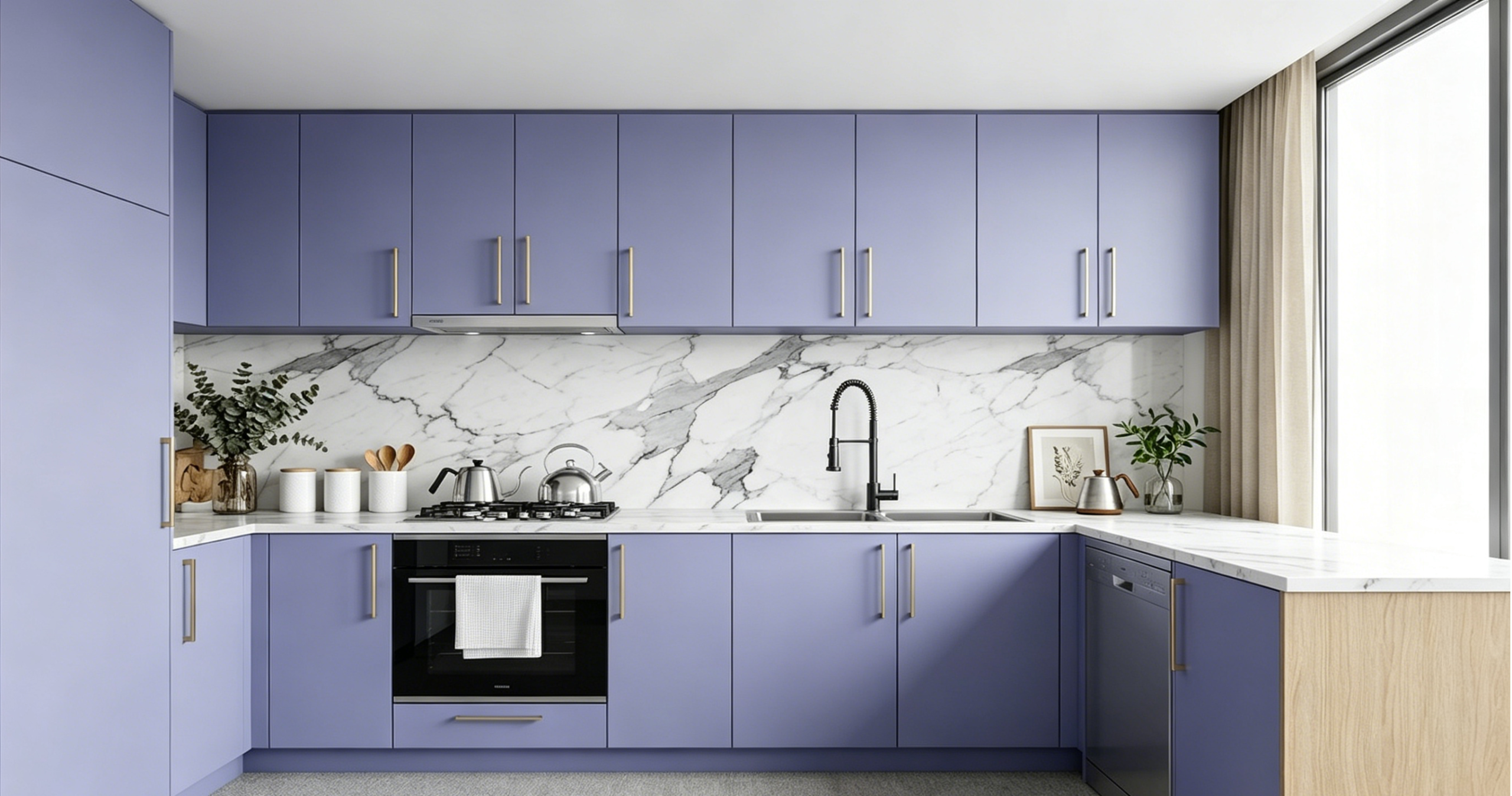 Modern Minimalist Purple Kitchen Cabinet