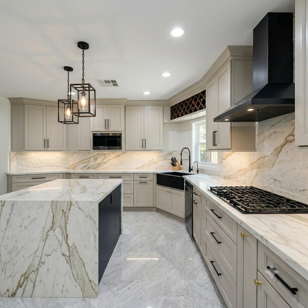 Light Gray Modern Solid Wood Kitchen Cabinets with Island