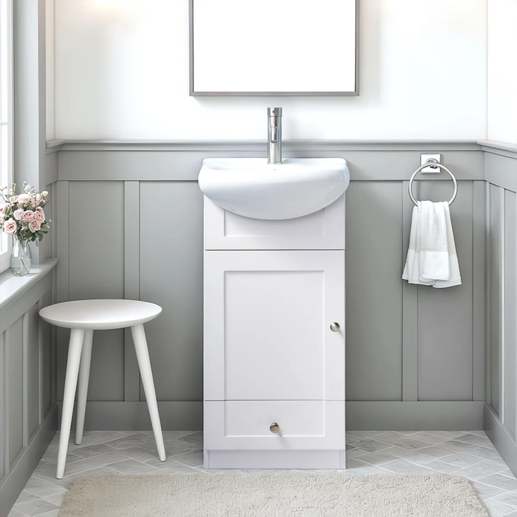 18” White Modern Mini Single Bathroom Vanity Set