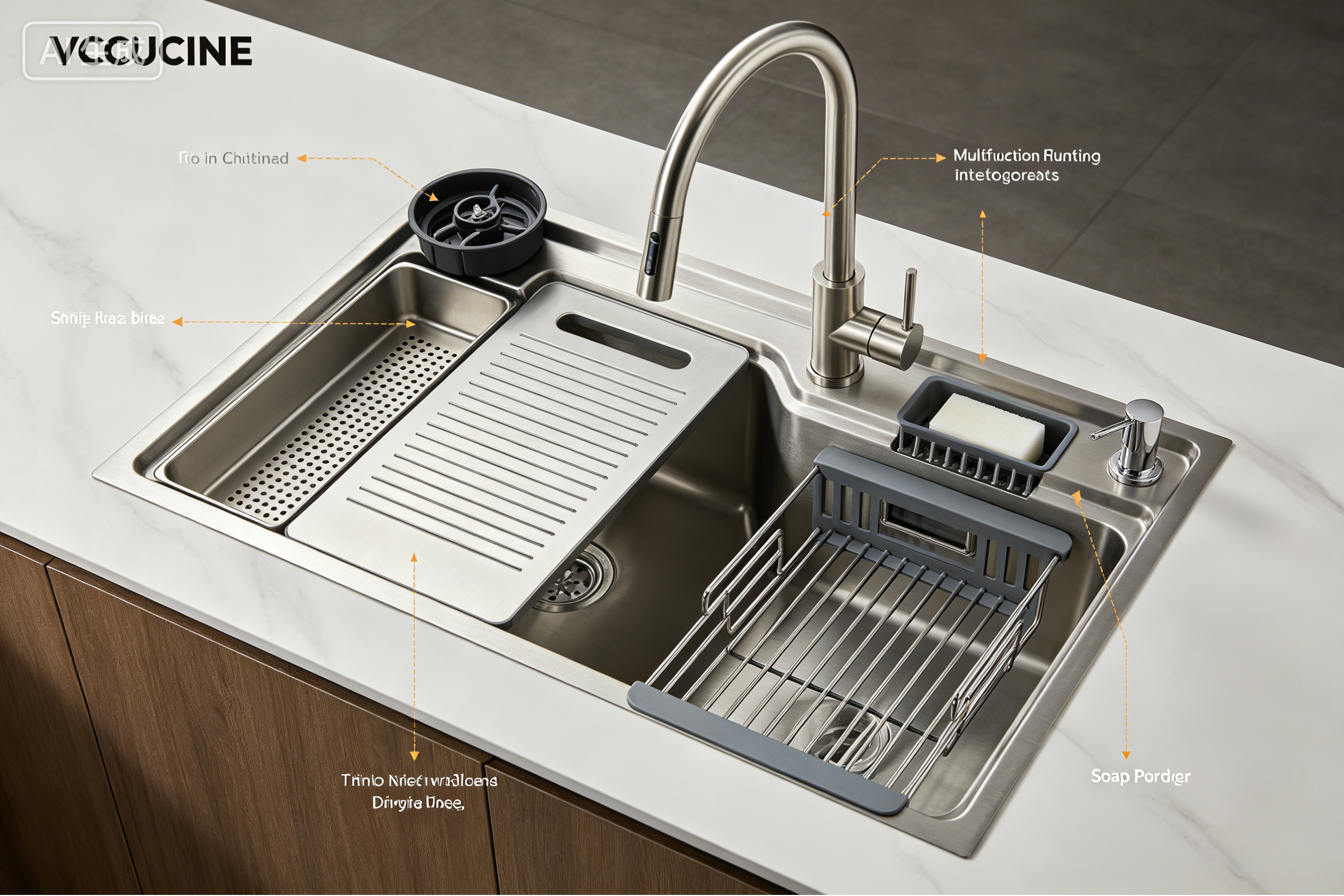 Multi-function integrated kitchen sink features