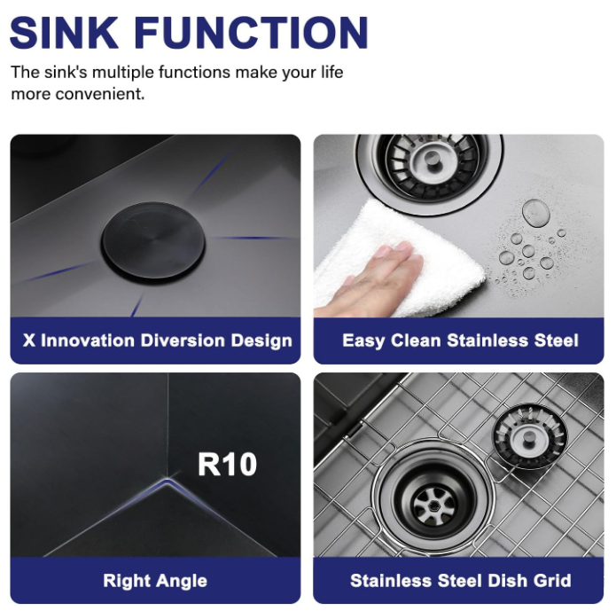 Rear Drain & X-type Sloped Bottom Fast Drainage Sink