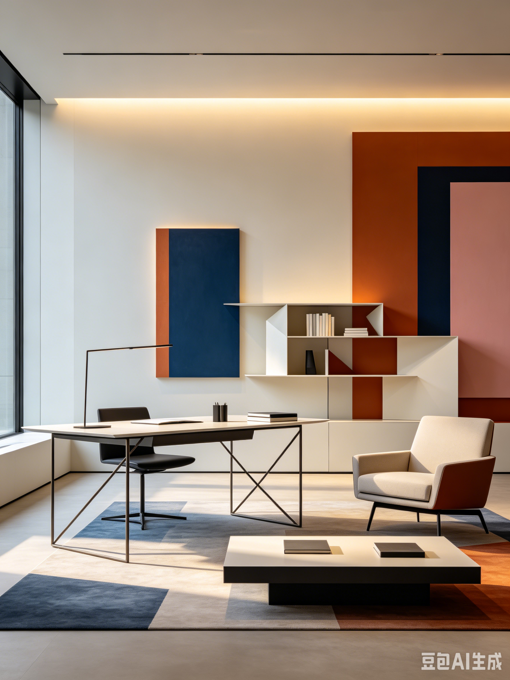 Custom Size Geometric Art Modern Minimalist Study Furniture Suite