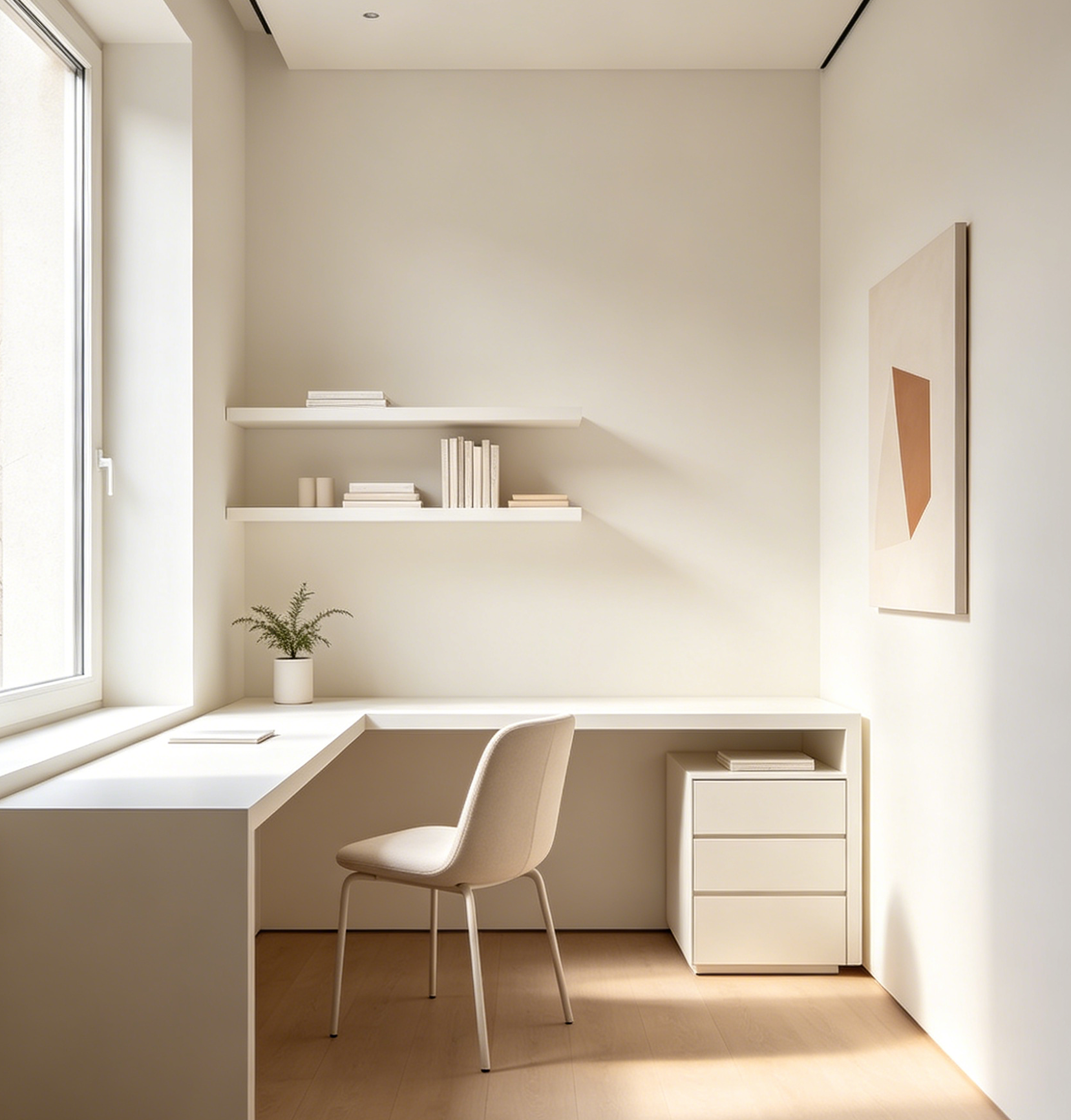 Custom Size Clean Cream White Minimalist Study Room Furniture Set