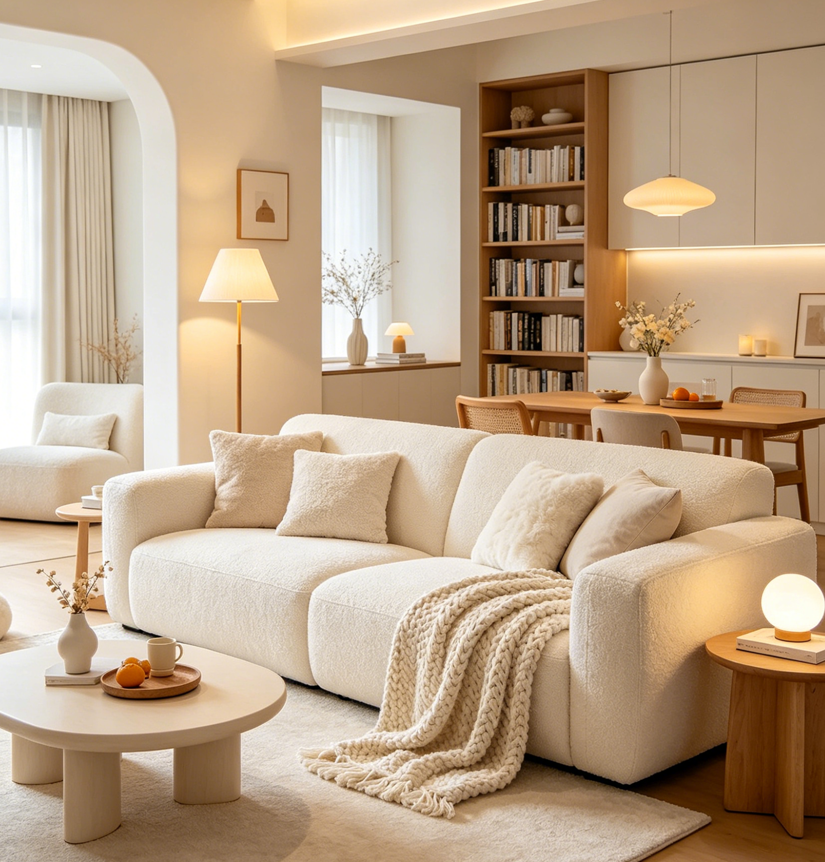 Custom Size Soft Cream White Cozy Living Room Furniture Suite