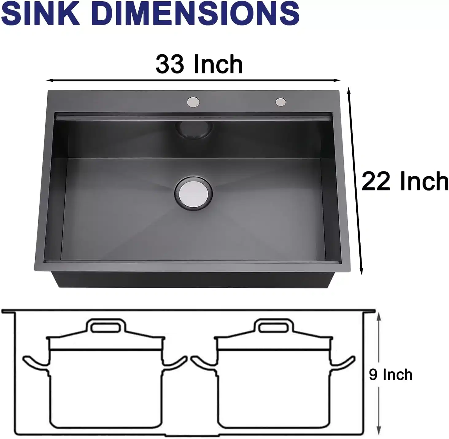 33x22x9 Inch Kitchen Sink Dimension Drawing