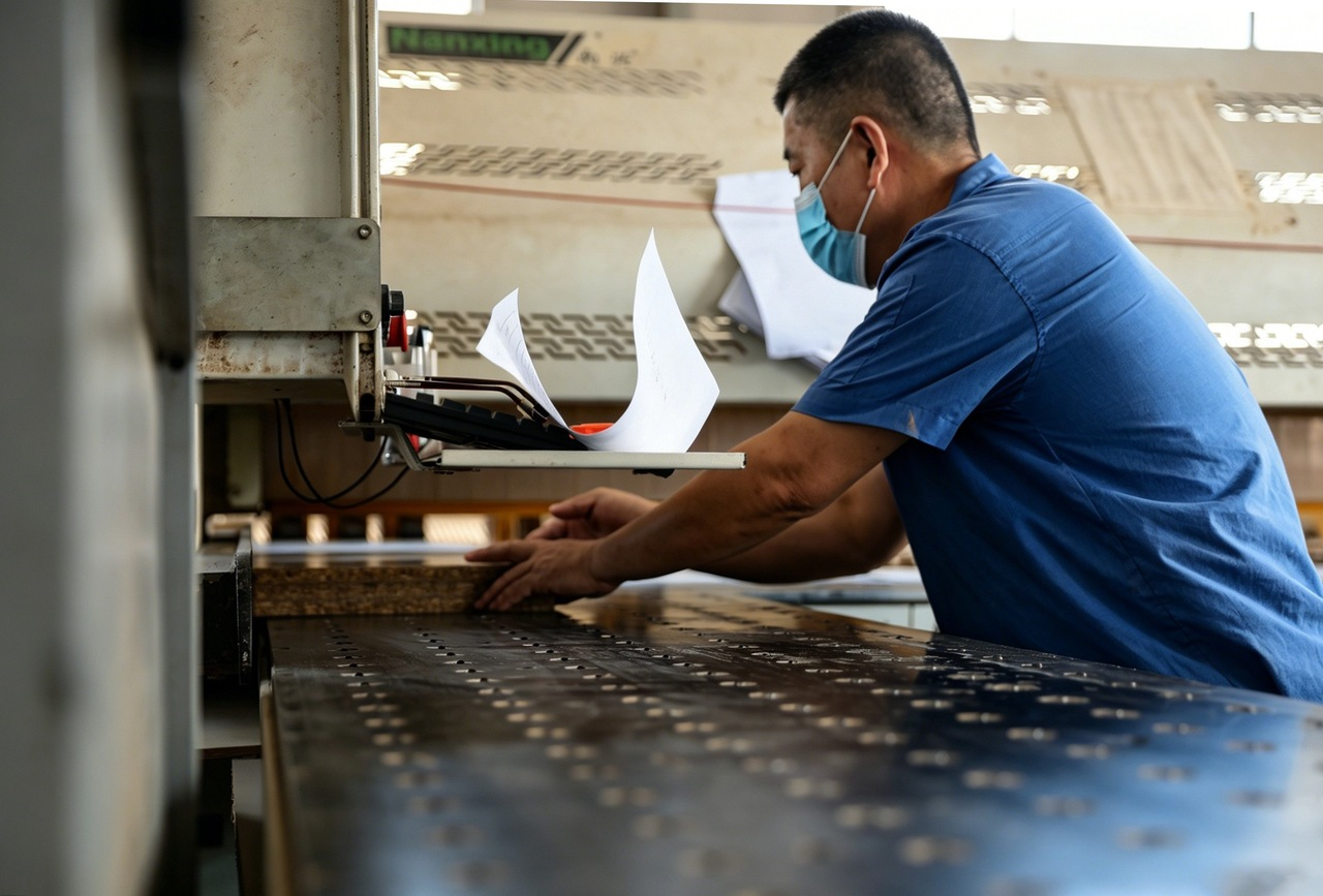 CNC panel saw cutting raw MDF board for cabinet door production