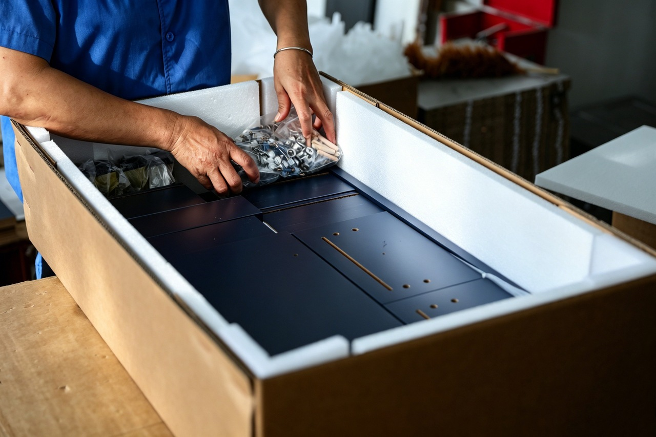 Knock down cabinet parts packed with foam for overseas export shipping